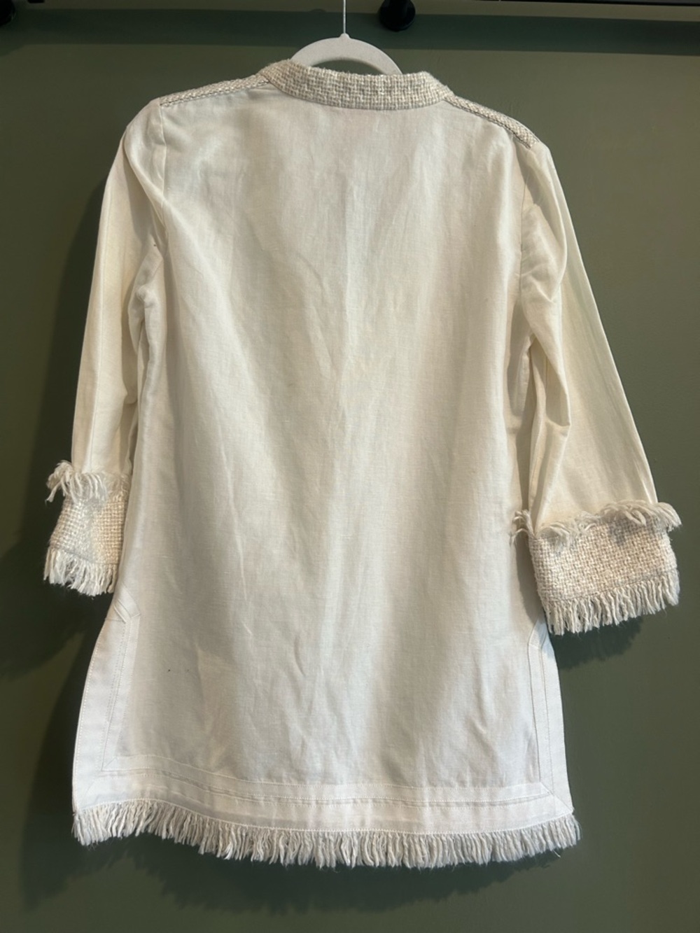 Tory Burch Cream Textured Jacket with Iconic Orange Logo Tag - Picture 4 of 5